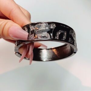 Black Silver Rhinestone Sparkly Cuff Fashion Bracelet